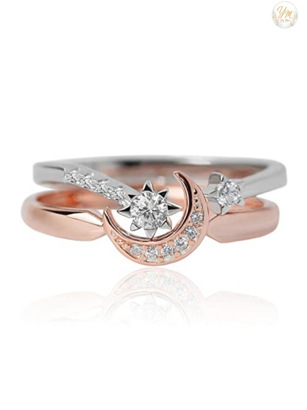 Handmade Sterling Silver Moon and Star Stacking Ring Set Rose Gold Plated Gift